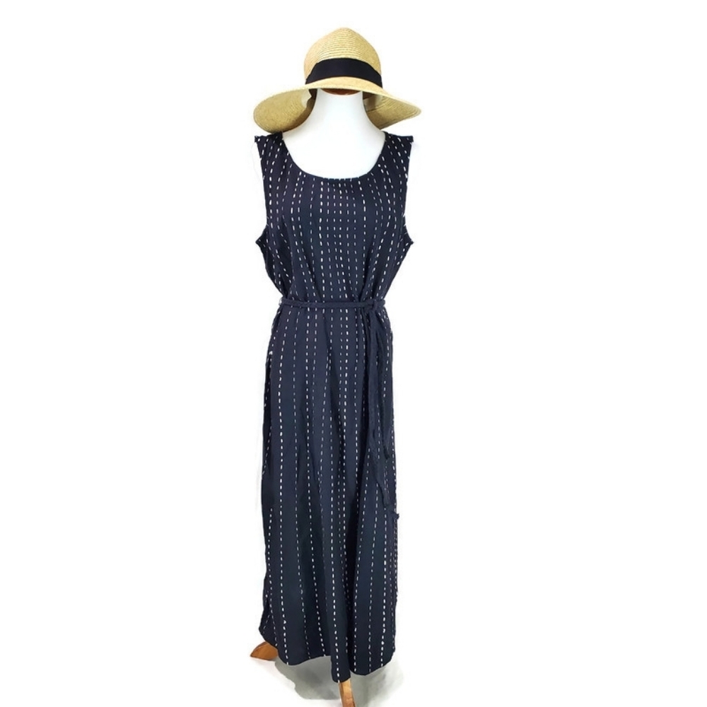 J. Jill Pure Jill Easy A-line Maxi Dress Black/White Lagenlook Cotton Boho Belt - Picture 7 of 15
